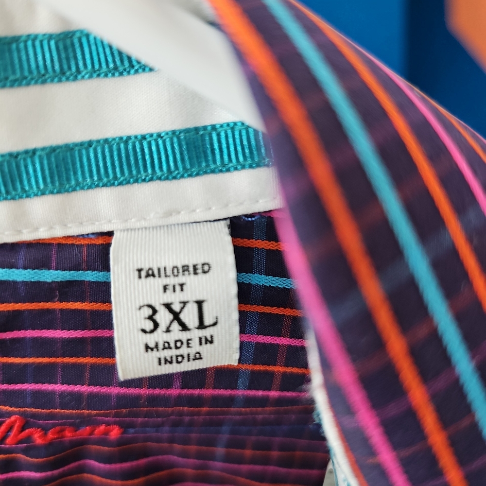 Robert Graham Men’s 3XL Striped Button Down Shirt Flip Cuff Contrast Collar - Picture 5 of 8
